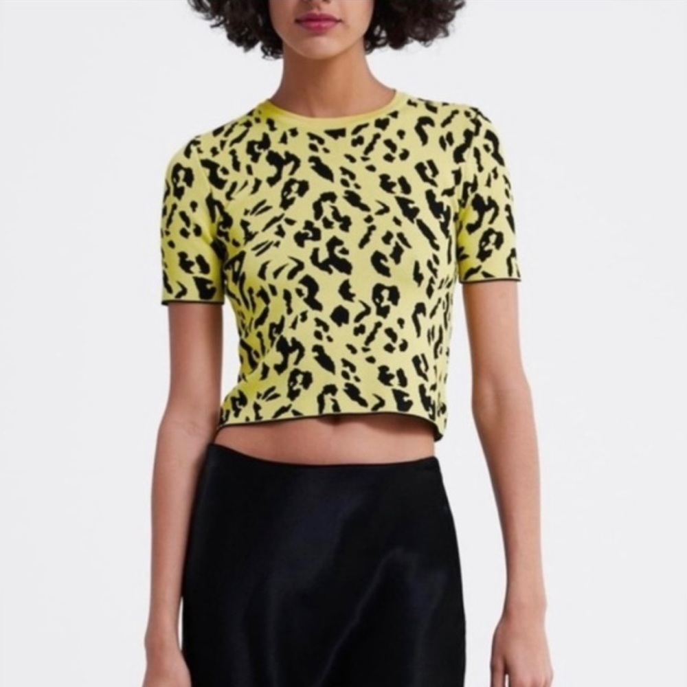 Zara Leopard Knit Yellow Top